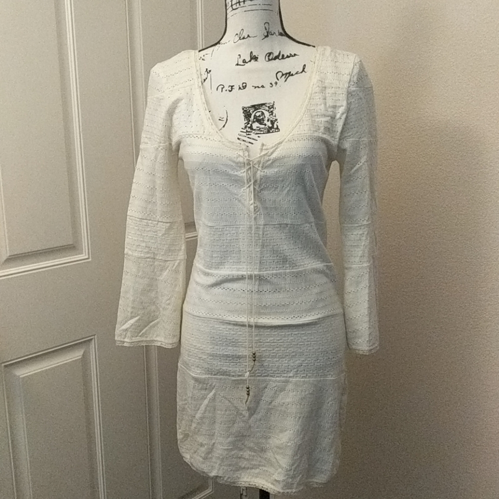 Bodycon Eyelets Design Cream Mini Dress